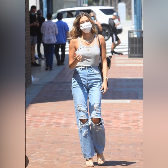 Danielle Guizio Hailey Baldwin Bieber Jeans Destroyed High Rise 27 Baggy - Picture 1 of 14
